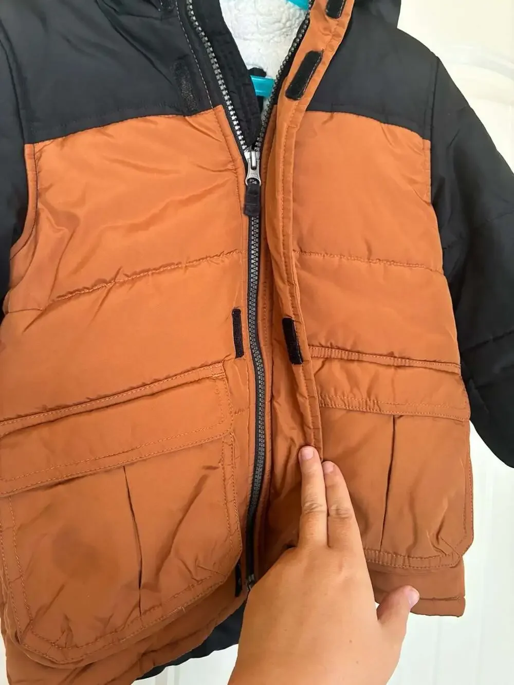 Carter's Colorblock Puffer Winter Jacket with Faux Fur Hood 5T